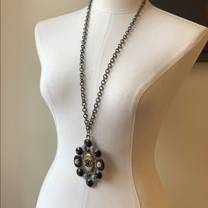 pendant necklace gift 60s floral jewelry black and white necklace floral necklace vintage 1960s necklace vtg necklace beaded necklace